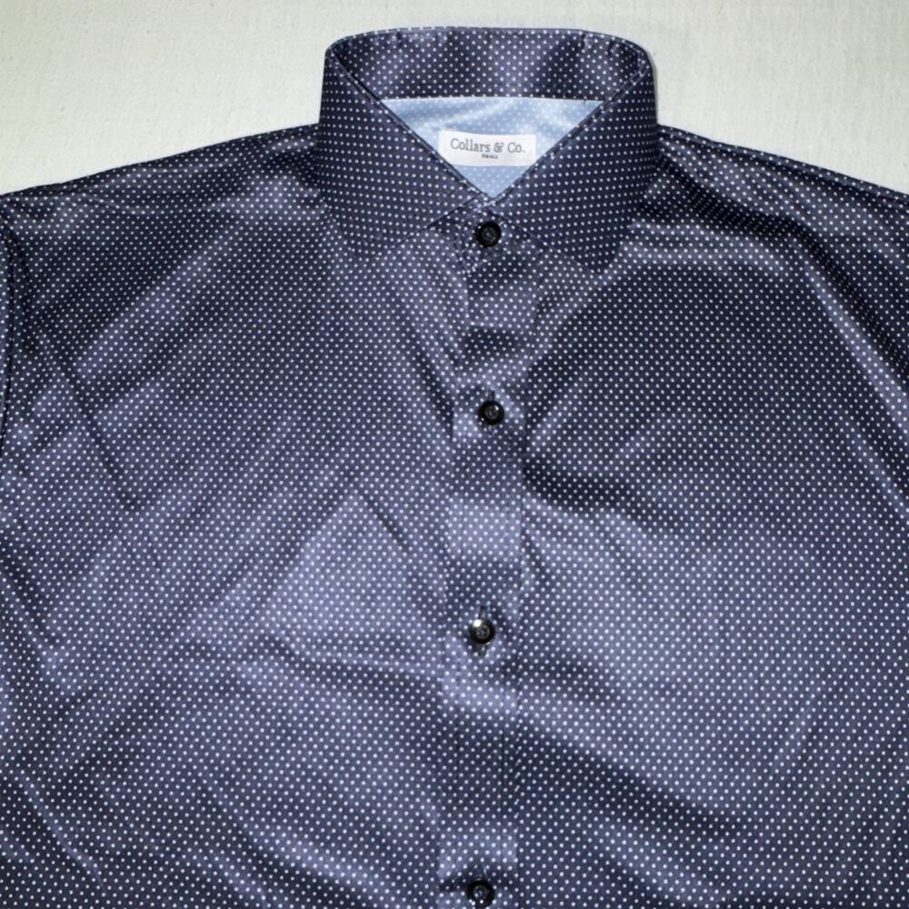 Collars and Co Golf Short Sleeve Blue Geometric Button Up Small Preppy NWOT